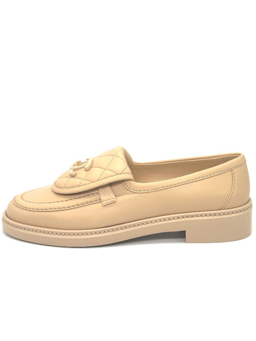 CHANEL 24C Leather Quilted Tab Turn Lock Turnlock CC Loafer Moccasin Flat Shoes - Picture 2 of 13